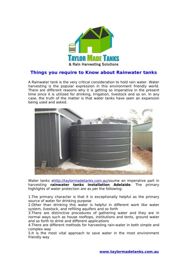 Things you require to Know about Rainwater tanks