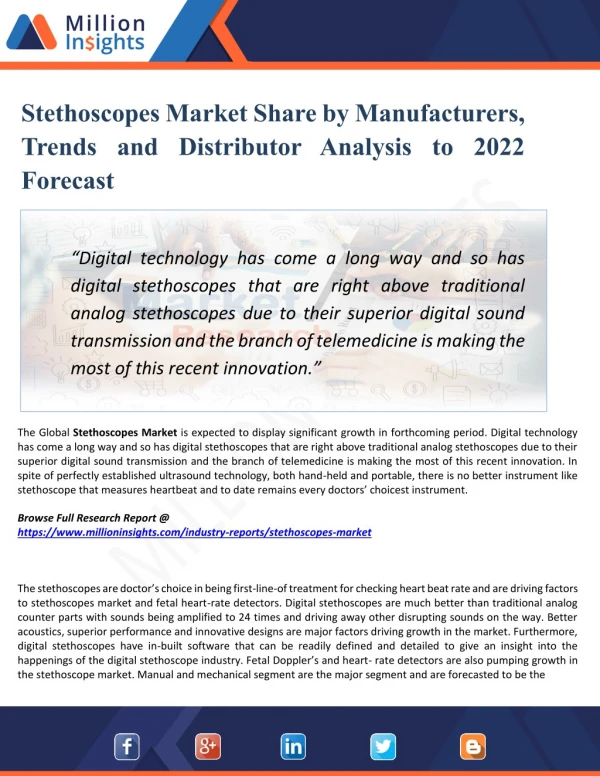 Stethoscopes Market Manufacturers, Suppliers and Top Key Players Analysis and Forecast 2022