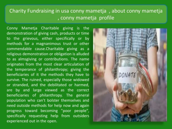 The Charity Commission in usa conny mametja , about conny mametja , conny mametja profile