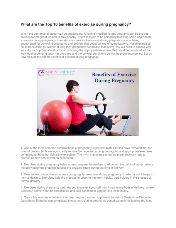 What are the Top 10 benefits of exercise during pregnancy? - Sridevi Fertility