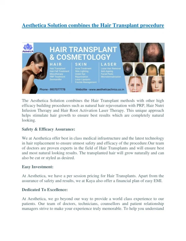 Aesthetica Solution combines the Hair Transplant procedure