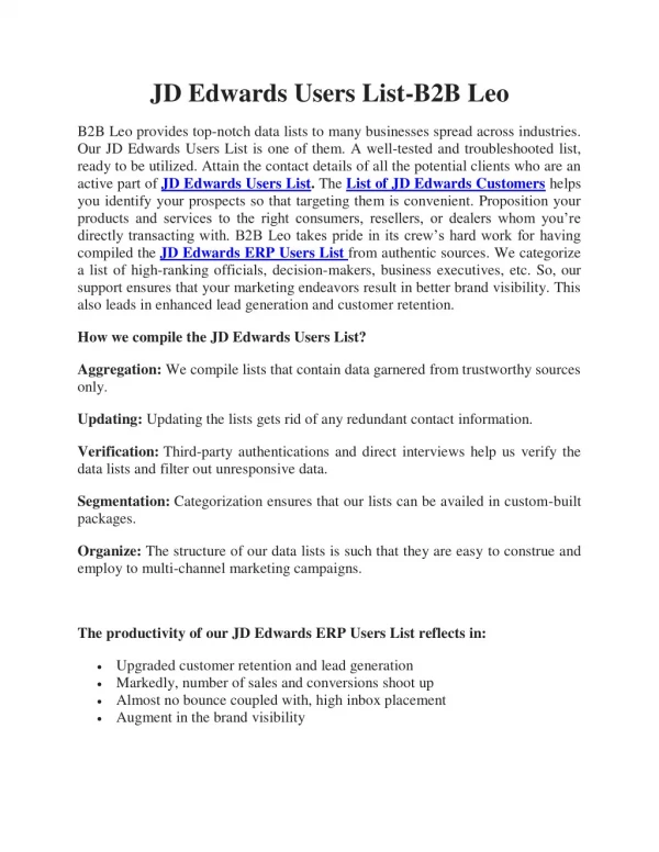 JD Edwards Users List | List of JD Edwards Customers | B2B Leo