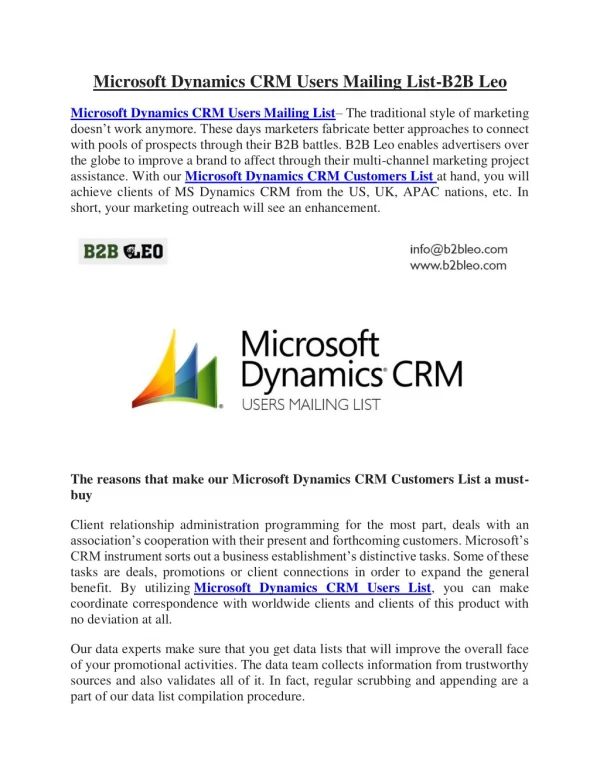 Microsoft Dynamics CRM Users Mailing List-B2B Leo