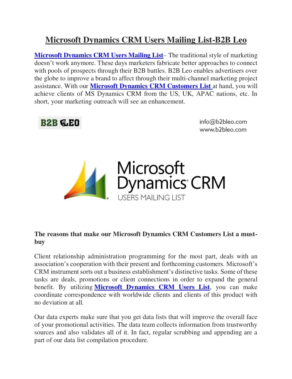 microsoft dynamics crm users mailing list b2b leo