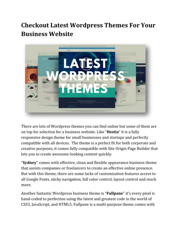 Checkout Latest Wordpress Themes For Your Business Website