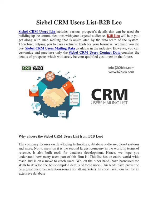 Siebel CRM Users List | Siebel CRM Users Mailing Data-B2B Leo