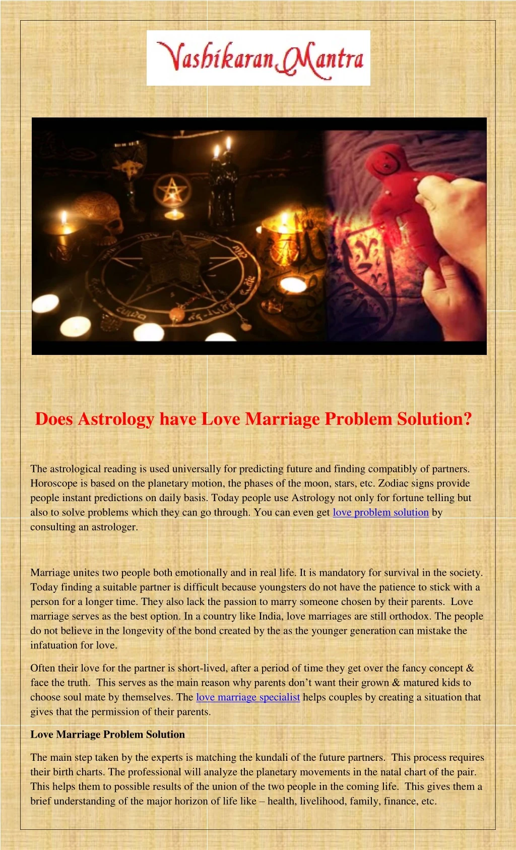 does astrology have love marriage problem solution