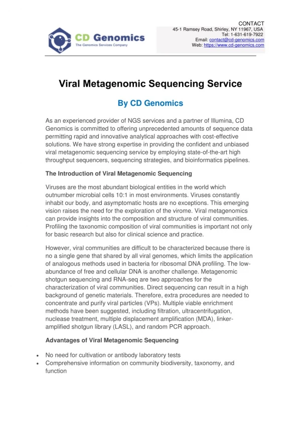 Viral Metagenomic Sequencing Service