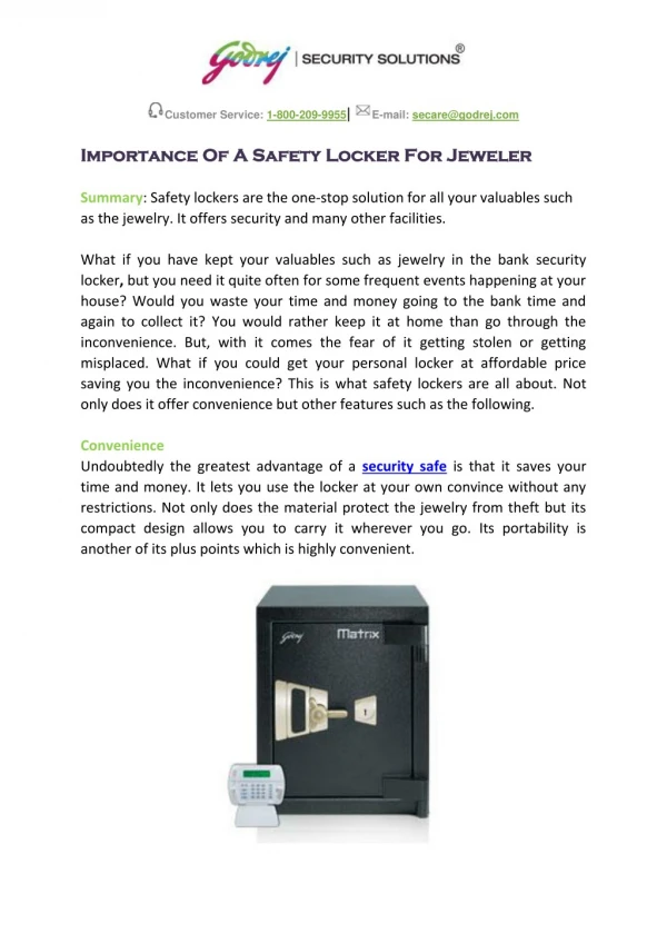 Importance Of A Safety Locker For Jeweler