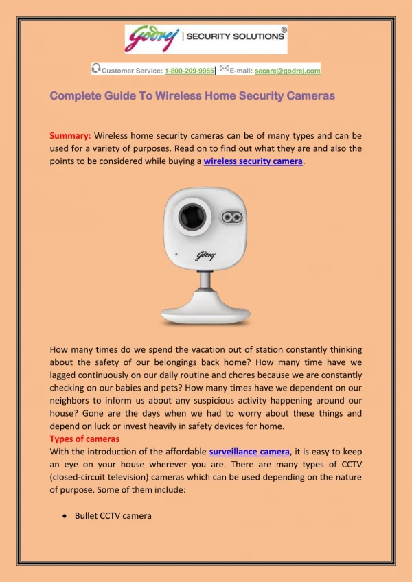 Complete Guide To Wireless Home Security Cameras