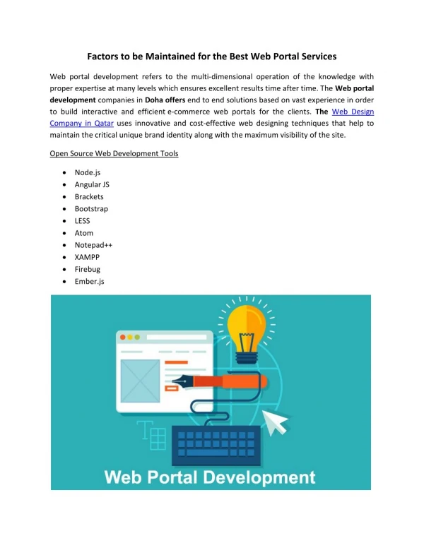 Factors to be Maintained for the Best Web Portal Services