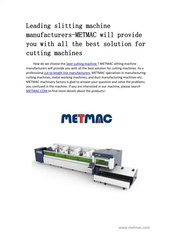 METMAC will provide you with all the best solution for cutting machines