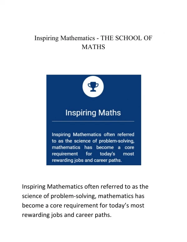 Inspiring Mathematicsâ€Š-â€ŠTHE SCHOOL OF MATHS