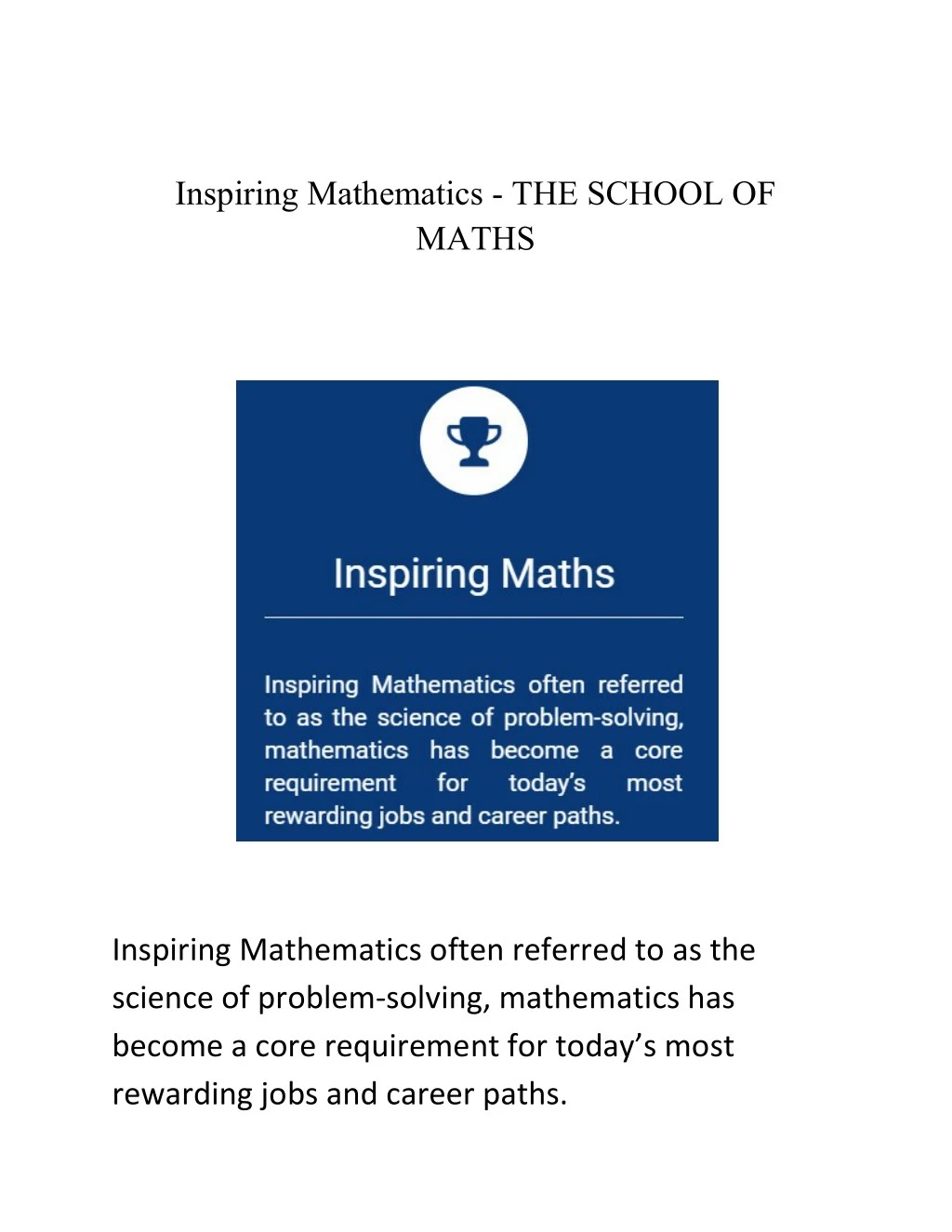 inspiring mathematics the school of maths