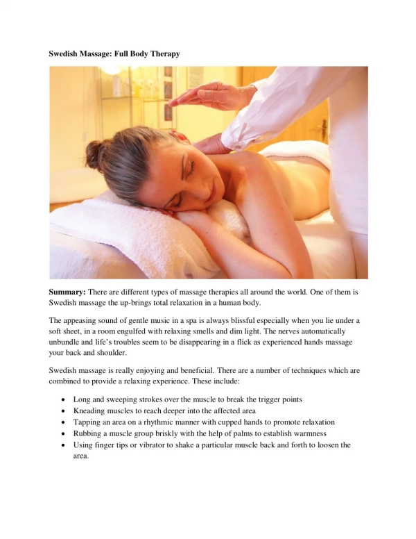 Swedish Massage: Full Body Therapy