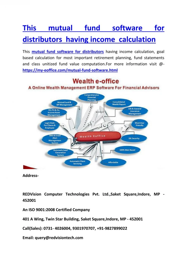 This mutual fund software for distributors having income calculation