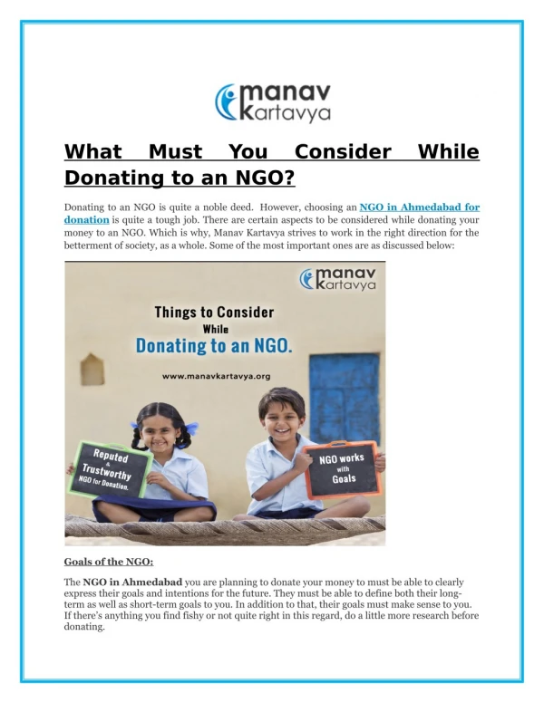 What Must You Consider While Donating to an NGO?