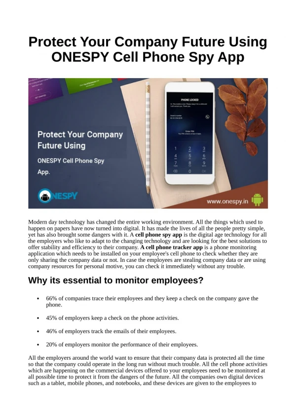 Protect Your Company Future Using ONESPY Cell Phone Spy App