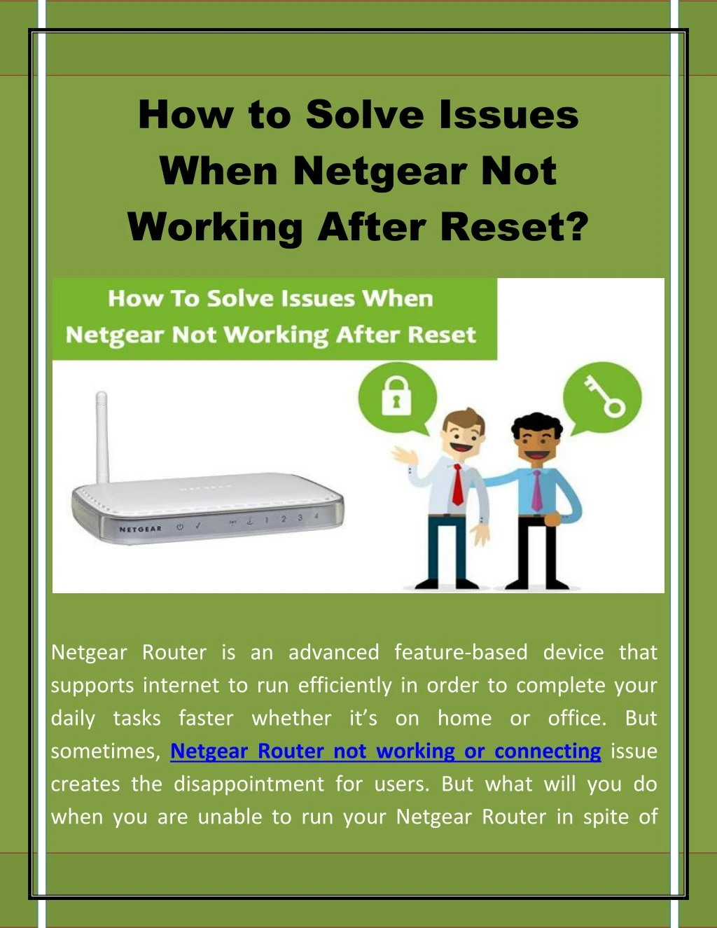 how to solve issues when netgear not working