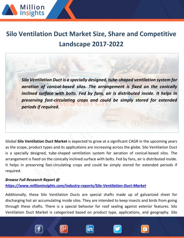 Silo Ventilation Duct Market Outlook, End Users Analysis and Share by Type to 2022