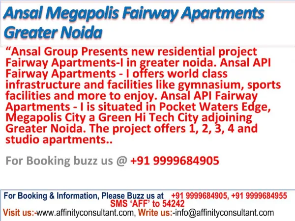 Ansal Greater Noida Property @ 09999684955 @ Ansal Fairway A