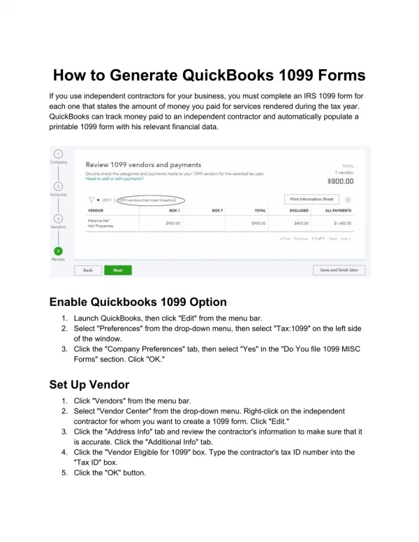 How to Generate, Enable and Print QuickBooks 1099 Form - PosTechie 18009350532
