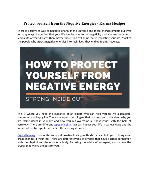 Protect yourself from the Negative Energies - Karma Healper