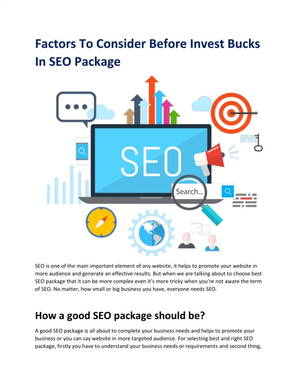 Factors To Consider Before Invest Bucks In SEO Package