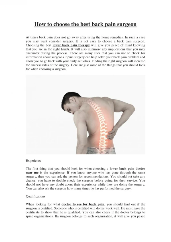 How to choose the best back pain surgeon