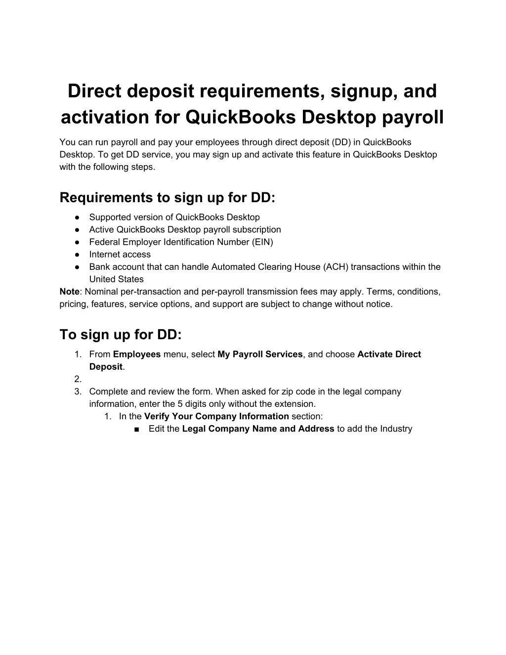 direct deposit requirements signup and activation
