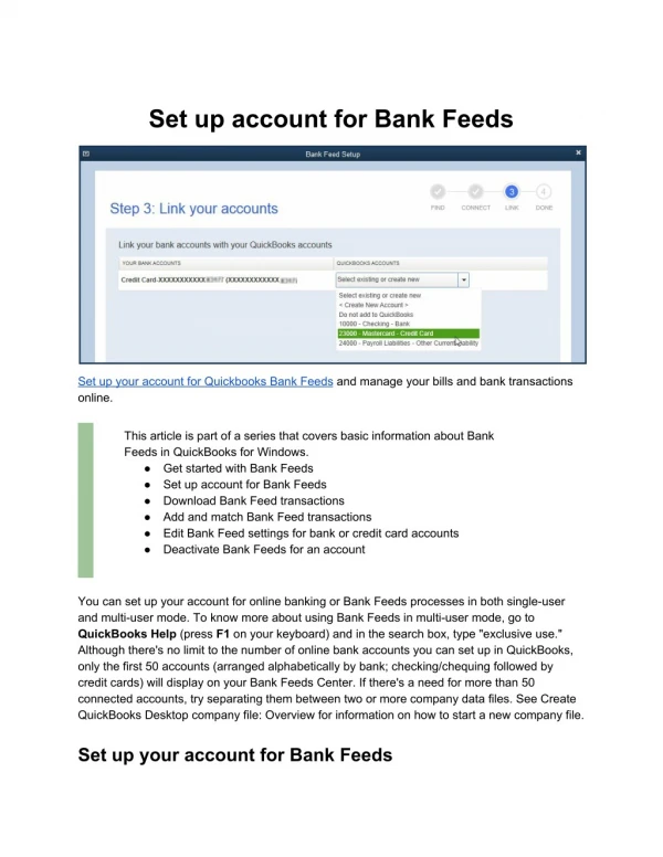 Set up account for Bank Feeds - Get Start with Bank Feeds - Support PosTechie