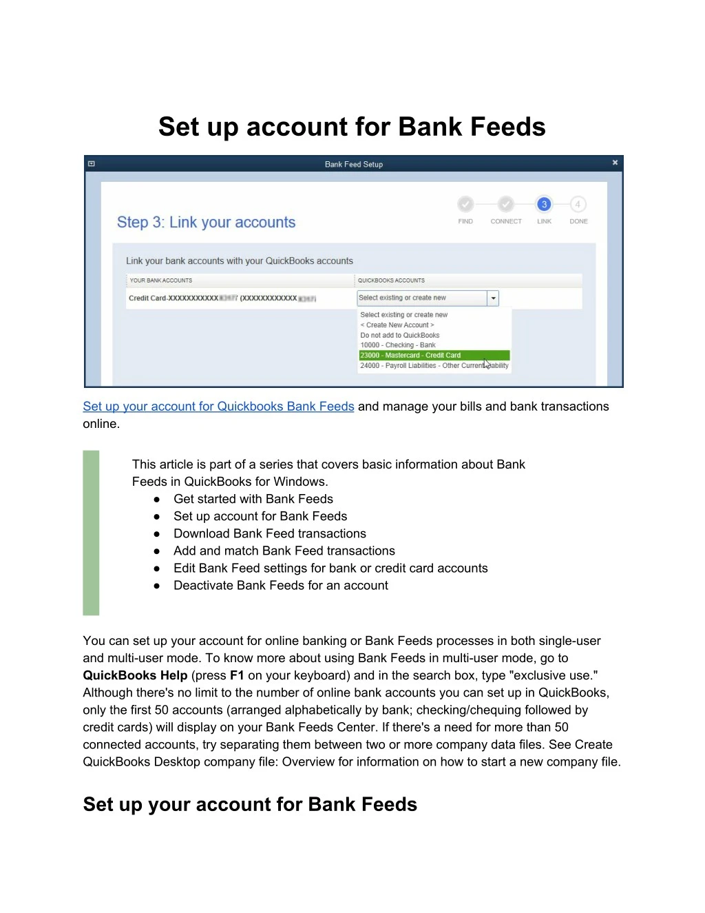 set up account for bank feeds