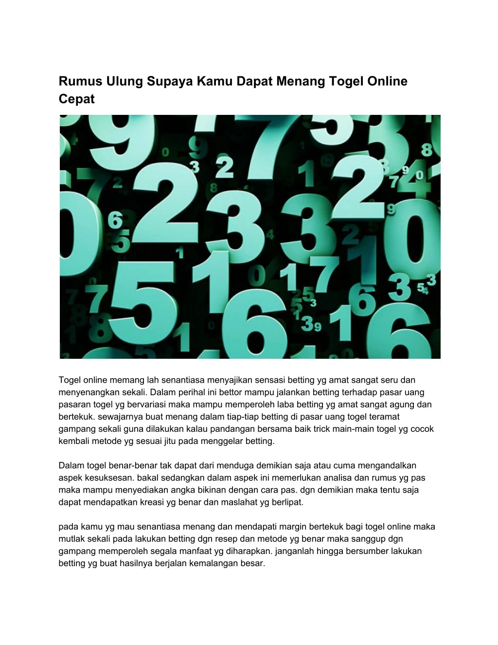 rumus ulung supaya kamu dapat menang togel online