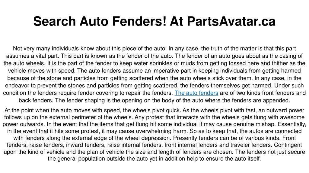search auto fenders at partsavatar ca