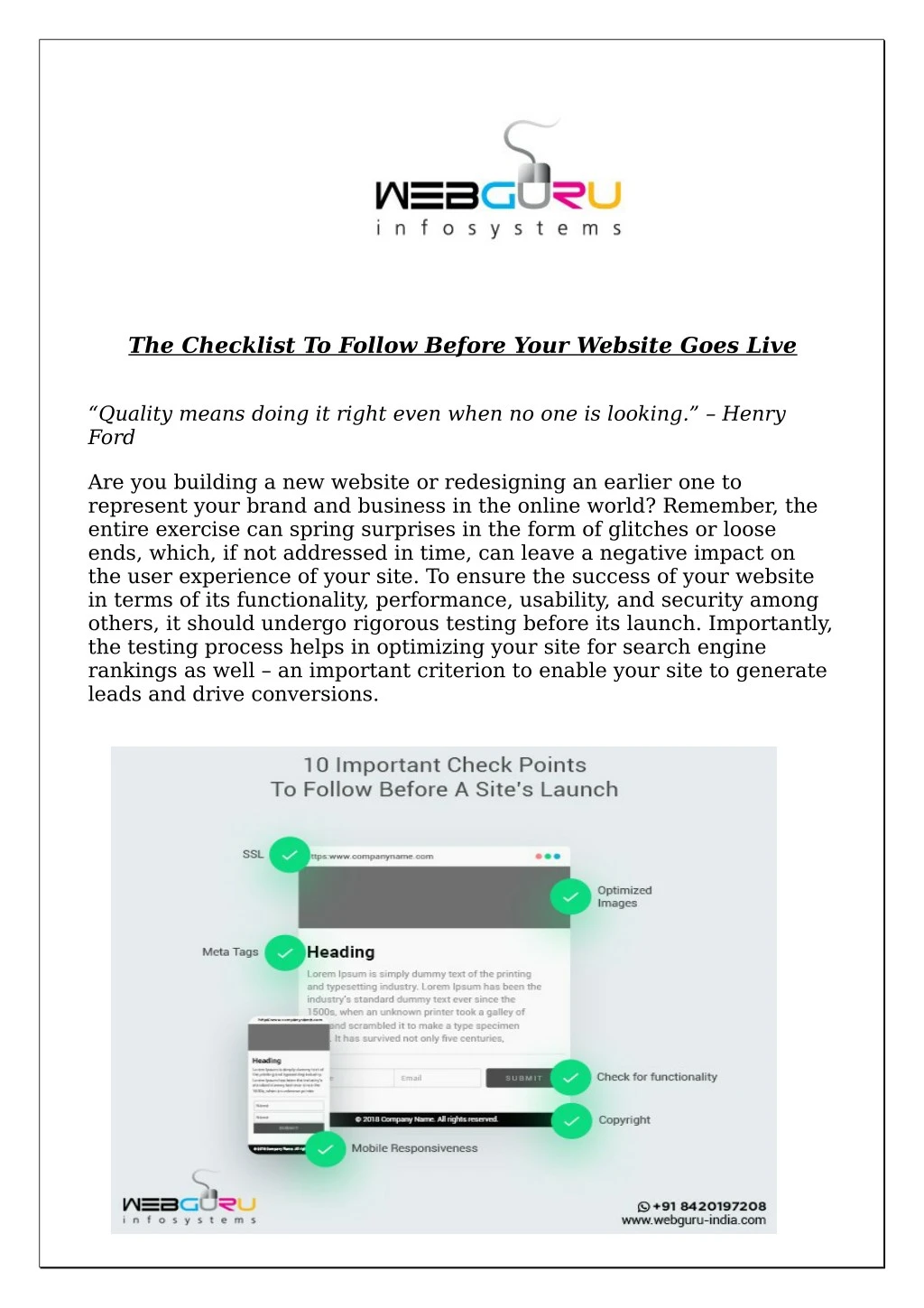 the checklist to follow before your website goes