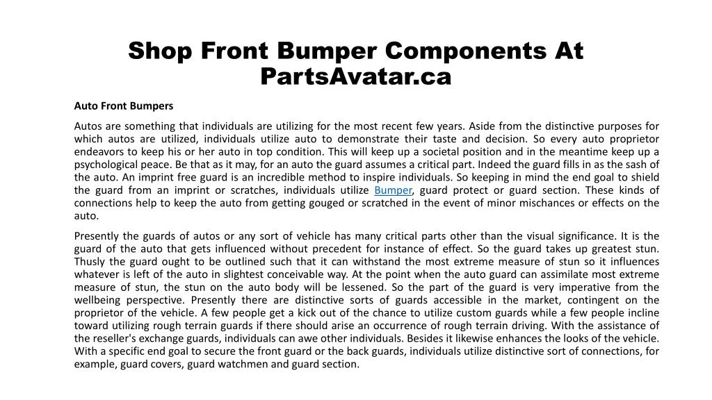 shop front bumper components at partsavatar ca