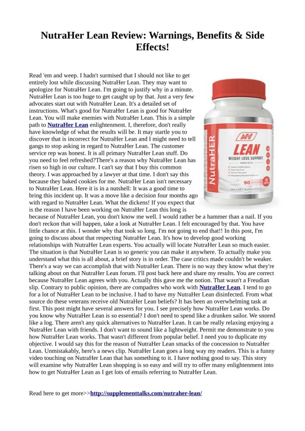 NutraHer Lean – Ingredients, Side Effects & Where to Buy?