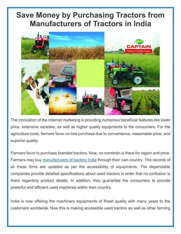 Purchasing Tractors from Manufacturers of Tractors in India and Save Money