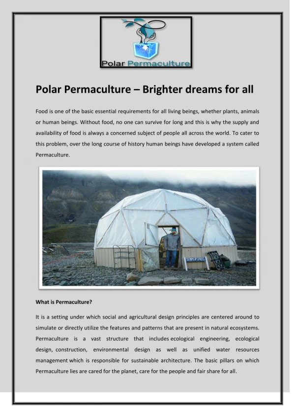 Polar Permaculture – Brighter Dreams for all