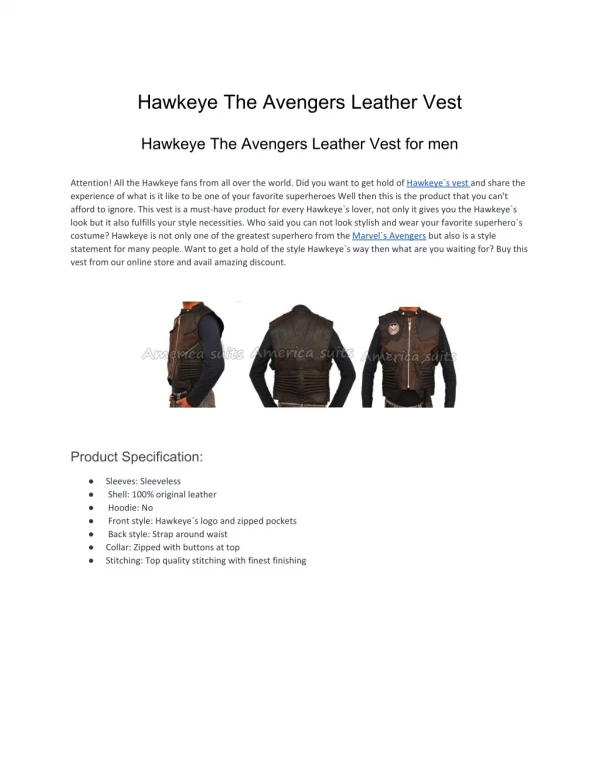 Hawkeye The Avengers Leather Vest