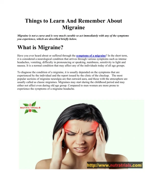 Things to Learn And Remember About A Migraine