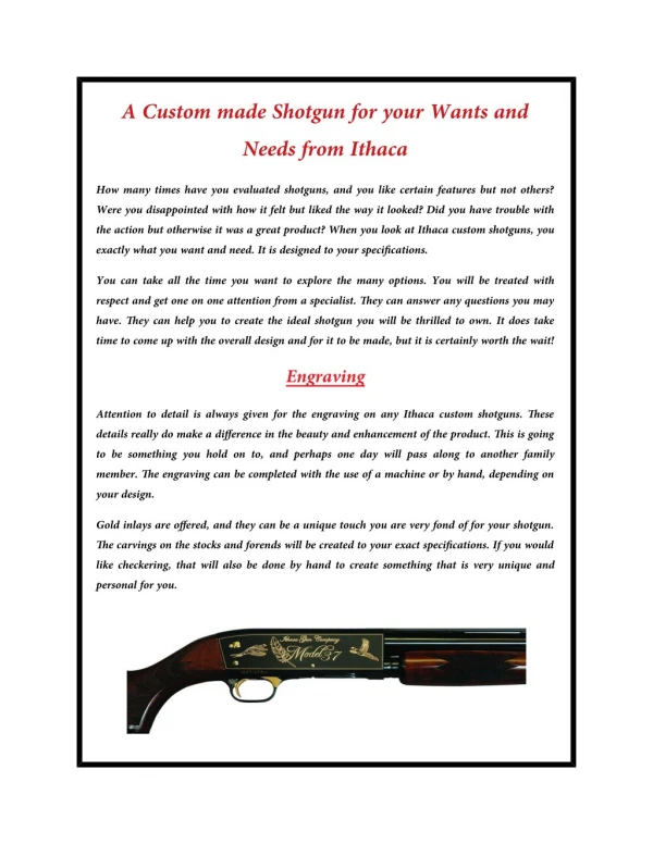 A Custom made Shotgun for your Wants and Needs from Ithaca