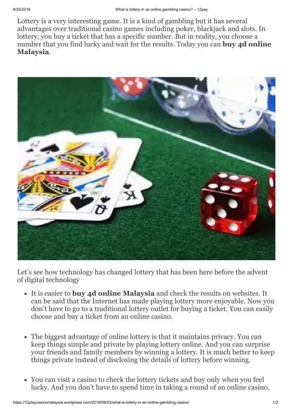 What is lottery in an online gambling casino