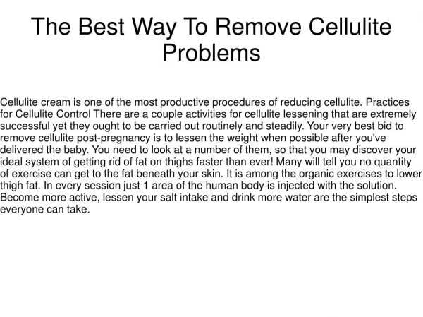 The Best Way To Remove Cellulite Problems