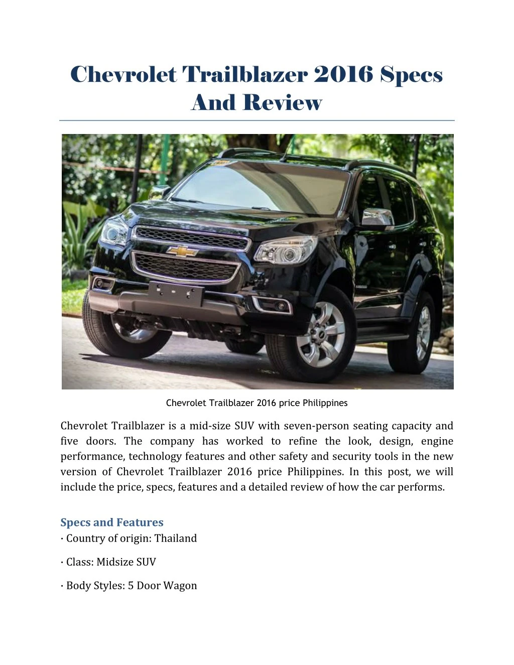 chevrolet trailblazer 2016 specs and review