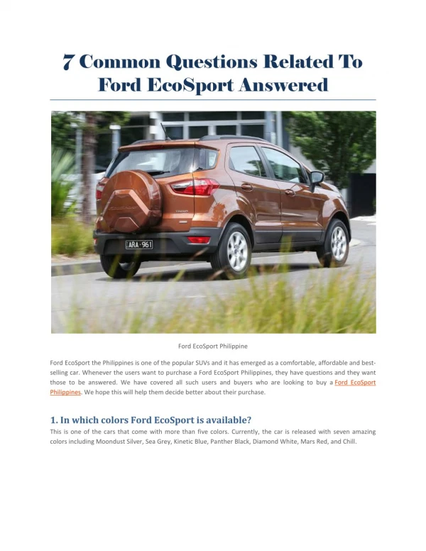 Ford Ecosport Philippines