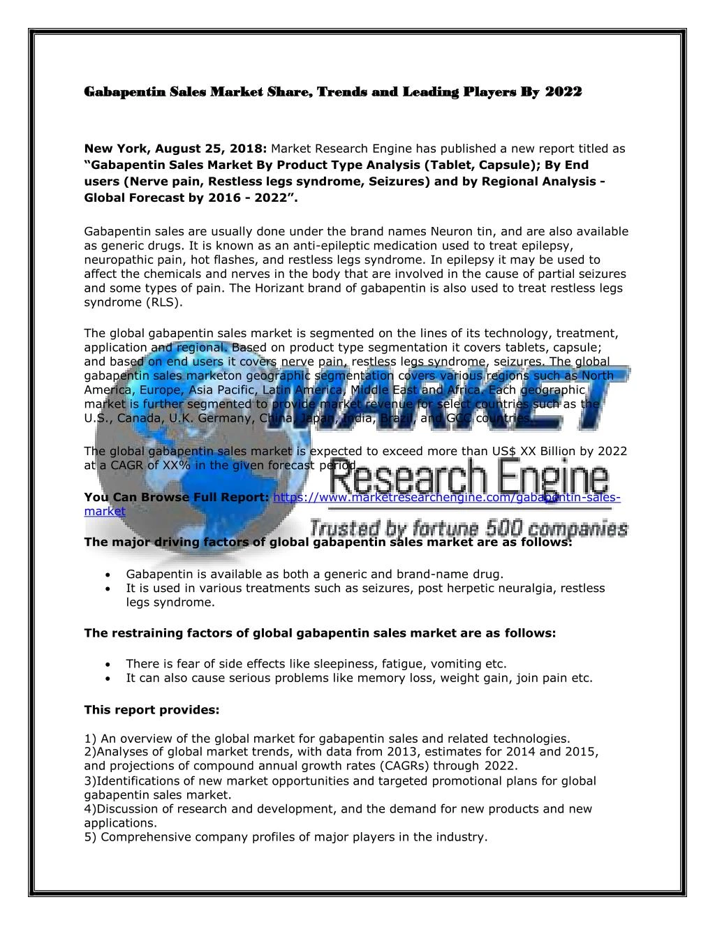 gabapentin sales market share trends and leading