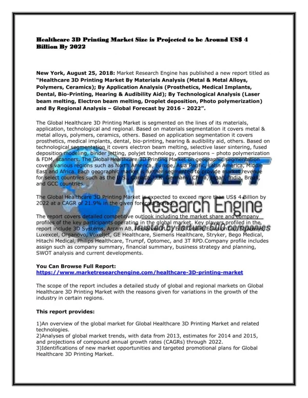 healthcare 3d printing market size is projected