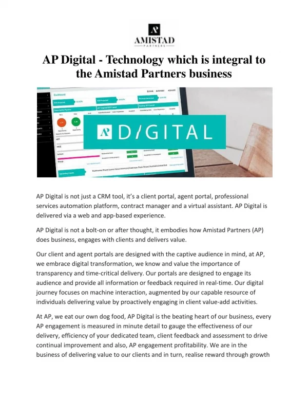 AP Digital - Technology which is integral to the Amistad Partners business