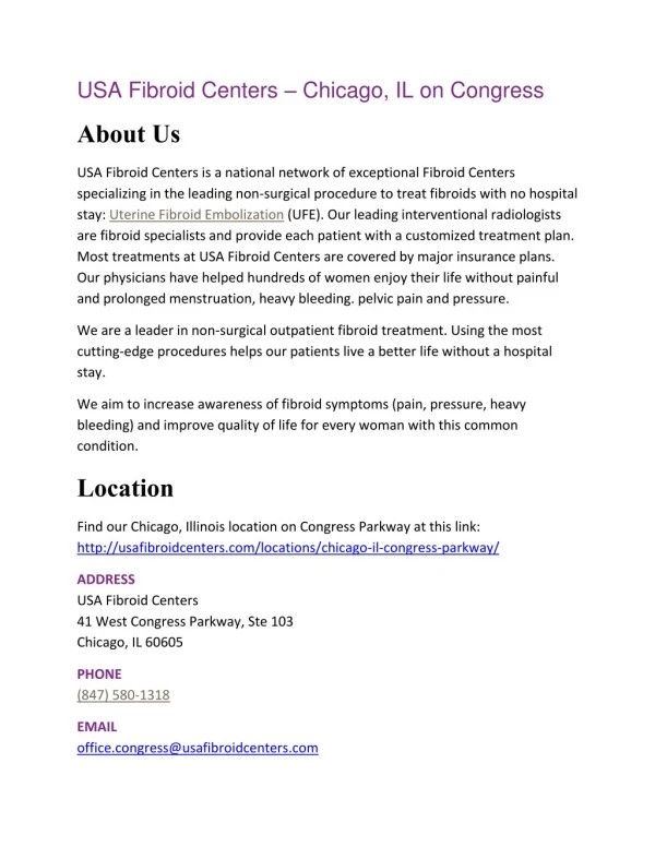 USA Fibroid Centers â€“ Chicago, IL on Congress